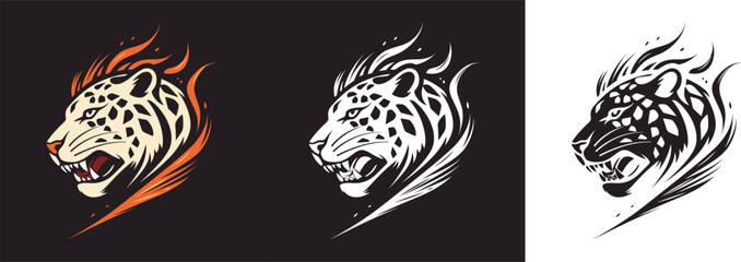 Logo design of a angry tiger, tiger head tattoo design black and white, t-shirt tattoo design of tiger © stockeefy