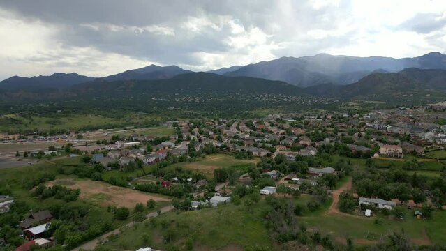 Aerial video footage residential neighborhoods in Colorado Springs