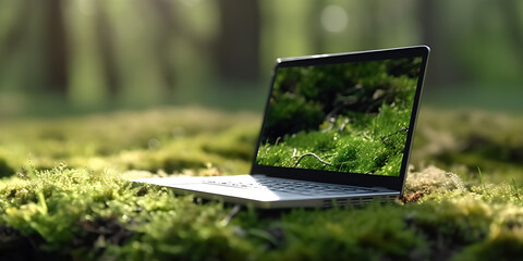 Laptop with ecology concept. Save the world project.
