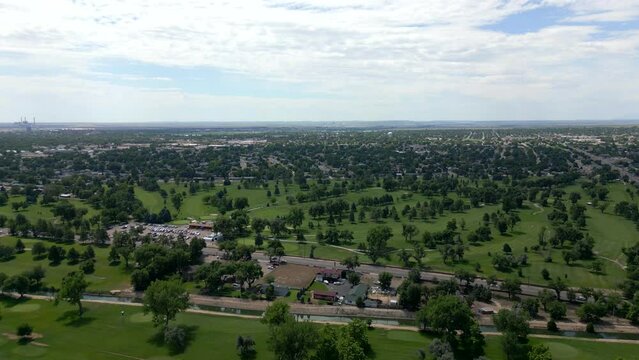 Aerial drone video Elmwood Golf Course Pueblo Colorado USA