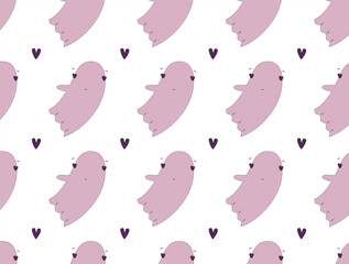 Sweet ghost. Seamless pattern. Isolated on white background.