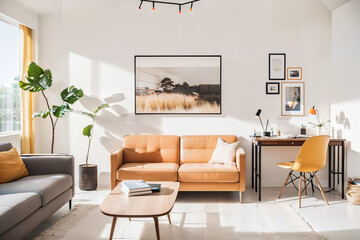 modern living room with orange sofa