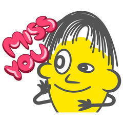 Miss you round yellow cartoon gesture