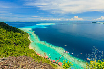 scenic panoramic top view of Bohey Dulang Island Semporna, Sabah.