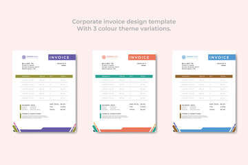 Corporate invoice design template
With 3 colour theme variations.