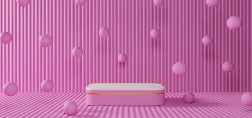 pink podium in the pink room.3d rendering.
