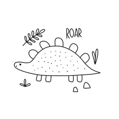 Poster with cute dinosaur. Doodle style vector illustration for your design.