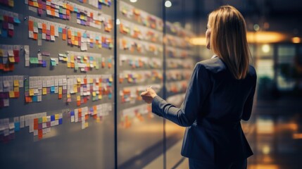 businesswoman with planning board. creative and brainstorming concept. 