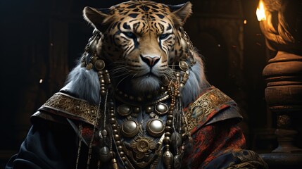 Fototapeta na wymiar cheetah energetic nobleman, digital art illustration, Generative AI