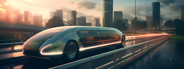 futuristic self driving car in highway, futuristic concept, ultra HD, modern city