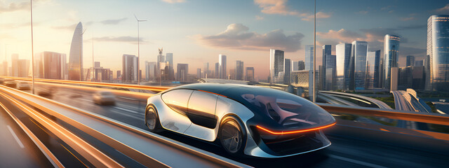 futuristic self driving car in highway, futuristic concept, ultra HD, modern city