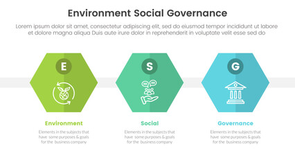 esg environmental social and governance infographic 3 point stage template with honeycomb shape concept for slide presentation