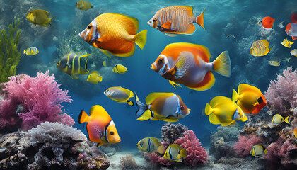 Fototapeta na wymiar fish in the reef generated by AI tool