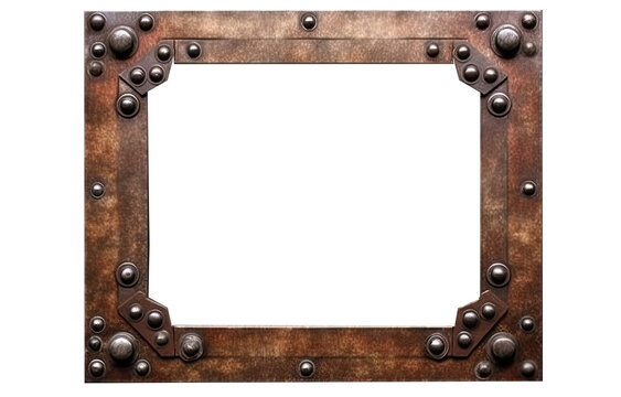 PNG Old metal frame with rivets, High resulotion old steel photo frame. Generative ai
