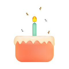 3D cake and serpentines isolated on white background. Design for social media post and web online advertising. Birthday party, celebration, holiday, event, festive concept. Vector 3D illustration.