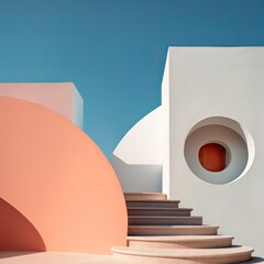 Minimalist geometries architectural color photography classical arches and curved forms, Patagonia landscape of contemporary and classical. generative AI 