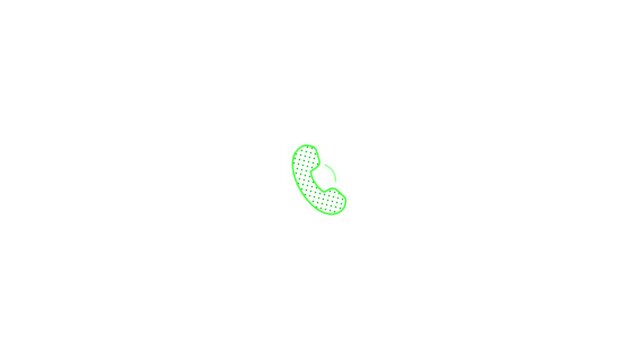 Green color dot call icon phone calling signal network animation white background.