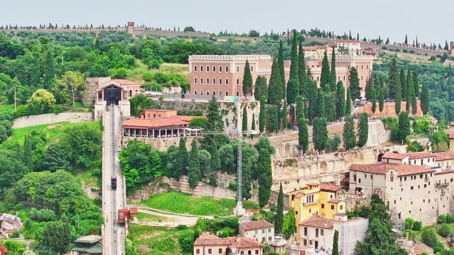Viewpoint of inclined lift San Pietro castle funicular Verona Italy 