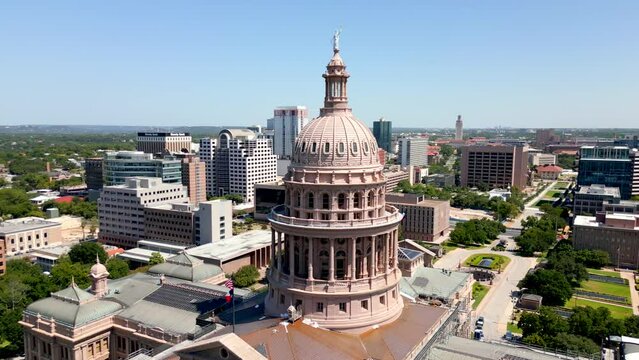 Aerial drone orbit Texas Capitol building 4k