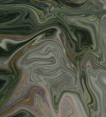 Abstract background of a fluid-like pattern with shades of green, gray, and pink, a marble-like texture, and a smooth, glossy surface, giving it a calm and serene mood