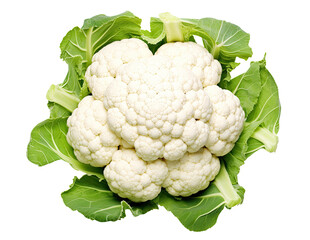Cauliflower isolated on transparent background, top view - obrazy, fototapety, plakaty