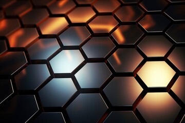 A dynamic hexagonal pattern in metallic tones comes to life with the interplay of light, creating a futuristic and sleek abstract background.