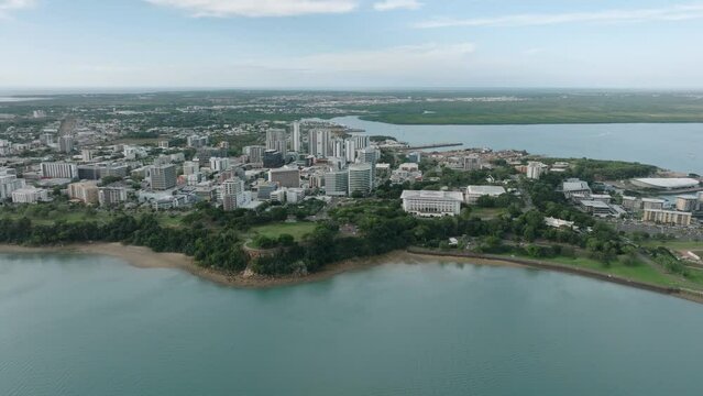 Aerial shot of the Darwin foreshore and city centre.