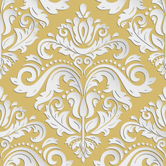 Seamless vector oriental golden and white ornament. Oriental traditional pattern with 3D elements, shadows and highlights