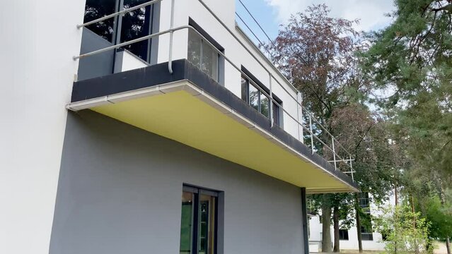 Colorful Detail under Balcony of Bauhaus Master House in Dessau City