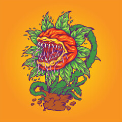 Nightmare foliage terrifying monster plants vector illustrations for your work logo, merchandise t-shirt, stickers and label designs, poster, greeting cards advertising business company or brands