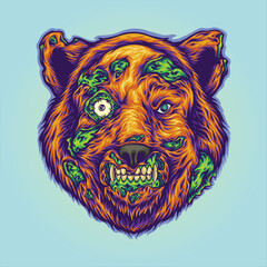 Haunting horror creepy bear head zombie monster vector illustrations for your work logo, merchandise t-shirt, stickers and label designs, poster, greeting cards advertising business company or brands