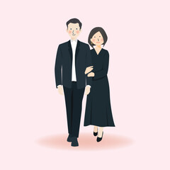 Cute Romantic Couple Holding hand and walking together in a black formal attire