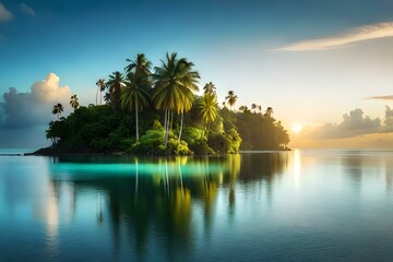 beach with palm trees generated by AI technology