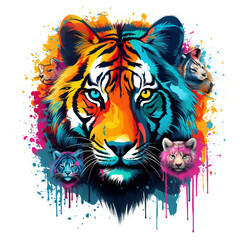 animals illustration tshirt design with colorful splash