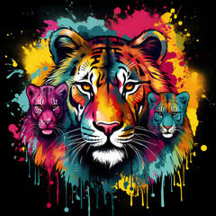 animals illustration tshirt design with colorful splash