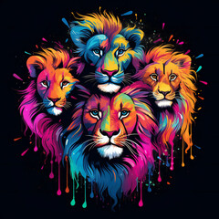 animals illustration tshirt design with colorful splash