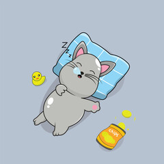 cat sleeping with duck vector