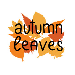 Autumn leaves. Handwriting Autumn short phrase. Calligraphy Fall quotes. Square text banner.