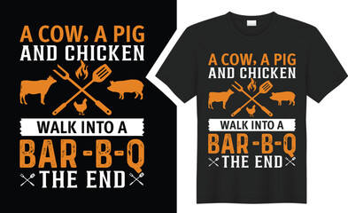 A cow a pig and chicken BBQ typography t-shirt design. 