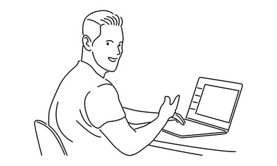 line art of man with laptop computer