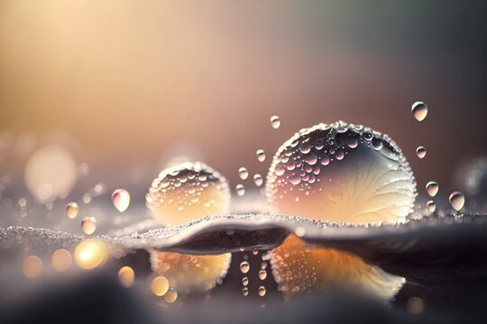 Close up of water droplets on dandelion flower petals. Abstract light background. © vachom
