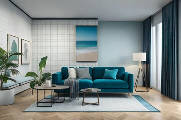 Naklejka na ściany i meble modern living room generated ai