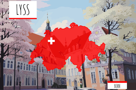 Lyss on a Swiss map with a scene in Switzerland