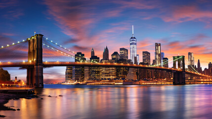 Fototapeta na wymiar Panorama of Brooklyn Bridge and Manhattan skyline
