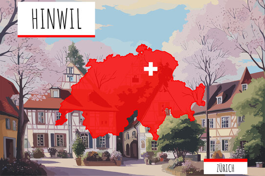 Hinwil on a Swiss map with a scene in Switzerland