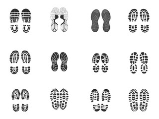 Best Set Of Collection Shoe Prints Illustrations Vector Clip Art. Footprint Black Color With White Background. shoe foot silhouette isolated human shoe clip Art, tracing, human Shoe Prints mark, boot