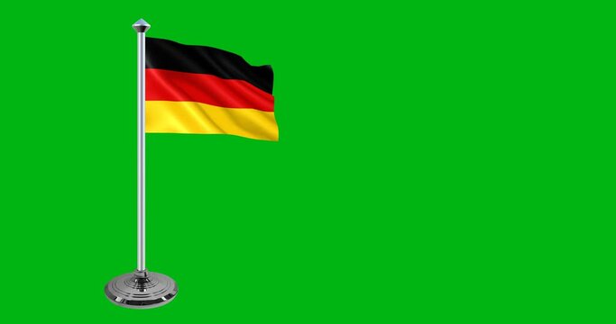 Germany flag waving with a flagpole on the green screen alpha channel for your video content. Germany Flag Waving animation. Seamless looping waving flag. Editable backgraound