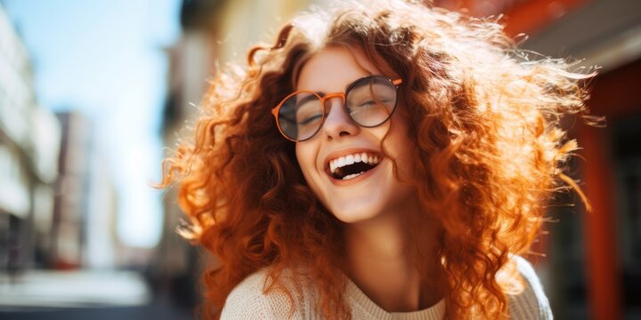 illustration of young girl in glasses is smiling, generative AI