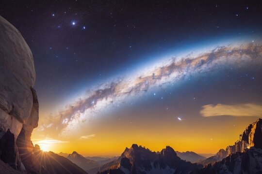Universo, espaço e planetas em uma linda paisagem