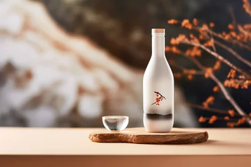Poster White sake bottle with clear small cup © KC_Photography